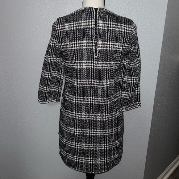 Trafaluc by Zara Black Plaid Tweed Pocket 3/4 Sleeve Preppy Business Dress New - Picture 4 of 5
